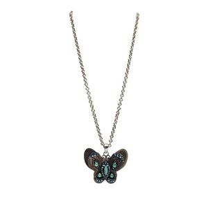 Butterfly Pendant Necklace By Jessica Simpson Blue Green Crystal Silver Tone